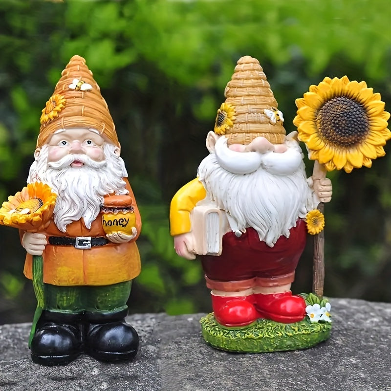 Statue Drôle de Nain de Jardin avec Miel de Tournesol - Décoration de Jardin