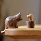 Sculpture de Chat et de Souris en Bois Faite à la Main