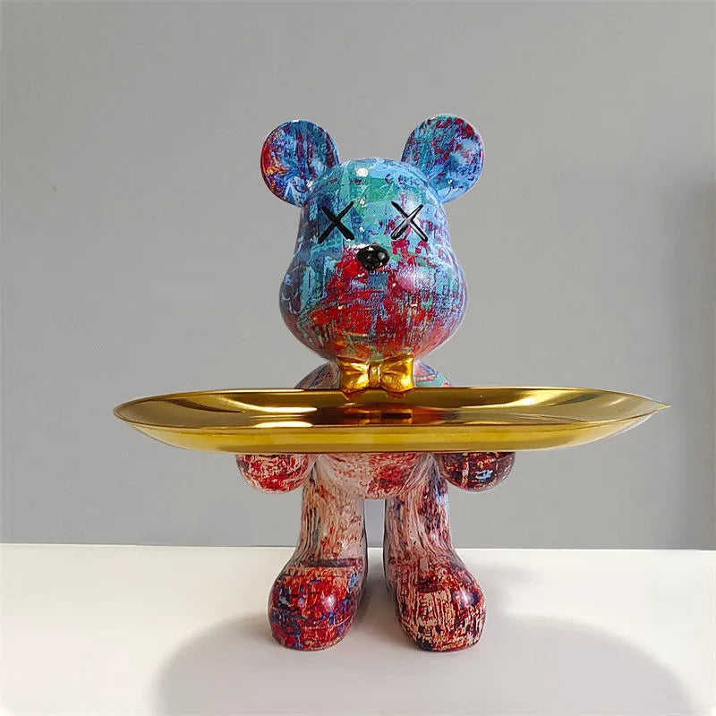 Figurine de Plateau Ours Debout avec Motif en Marbre