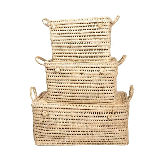 Lot de 3 Coffres de Rangement en Feuilles de Palmier