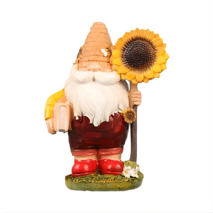 Statue Drôle de Nain de Jardin avec Miel de Tournesol - Décoration de Jardin