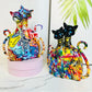 Double Sculpture de Chats Graffitis Mignons