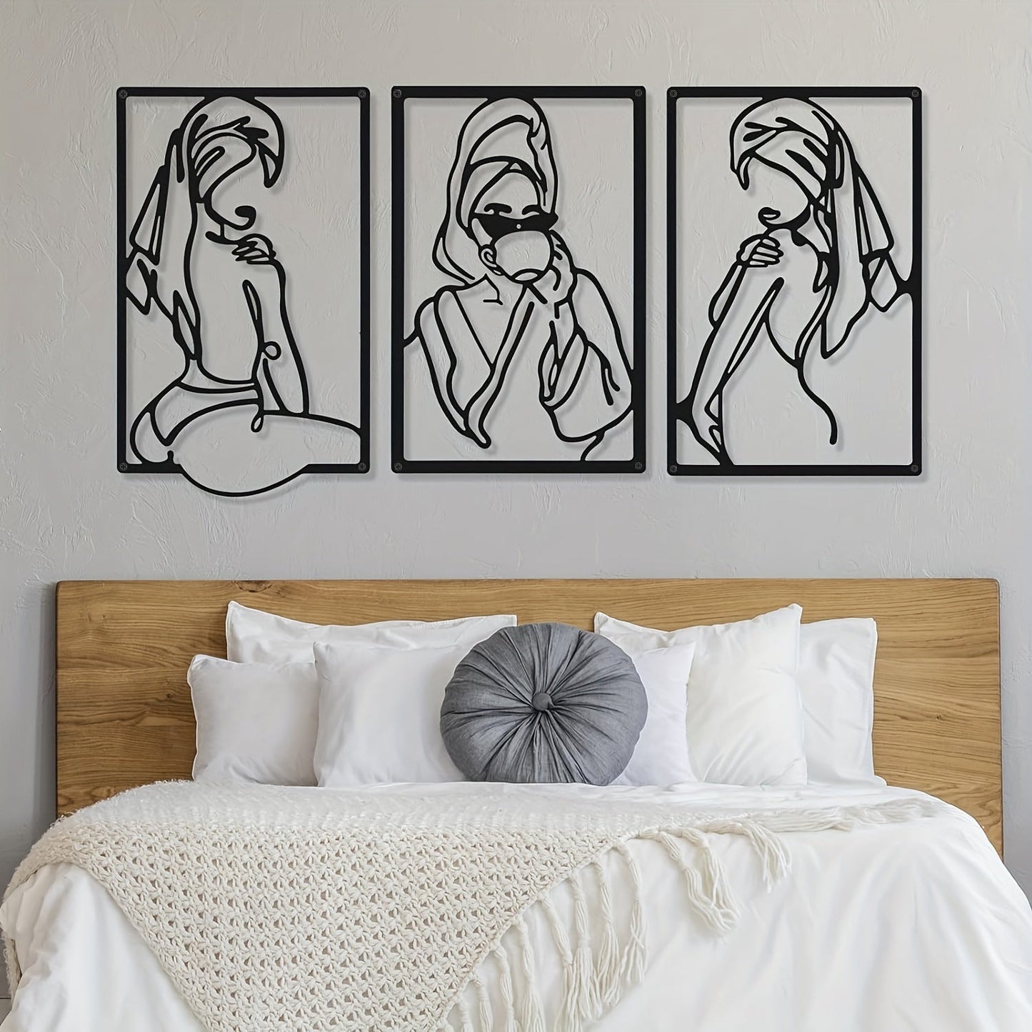 Art Mural Minimaliste en Métal - 3 Pièces, Ligne Unique Féminine