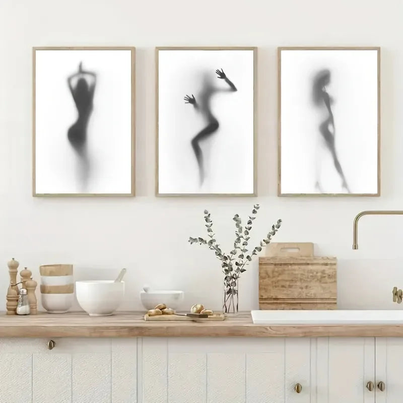 Ensemble de 3 Silhouettes Brumeuses de Douche - Noir et Blanc