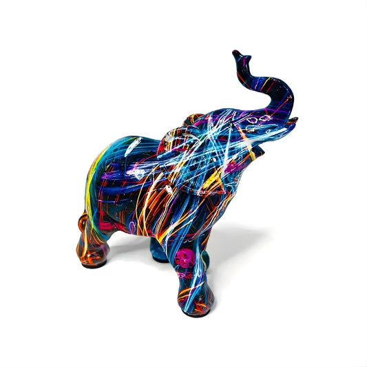 Sculpture d'Éléphant Graffiti Multicolore