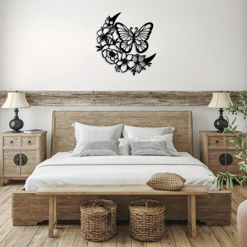 Déco Murale Métal - Fleur Papillon Moderne