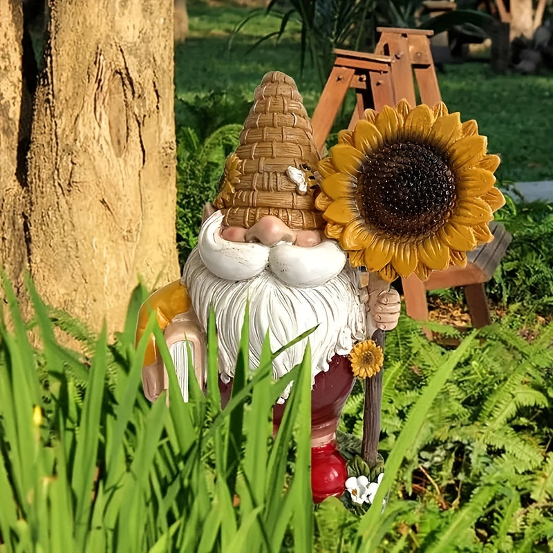 Statue Drôle de Nain de Jardin avec Miel de Tournesol - Décoration de Jardin