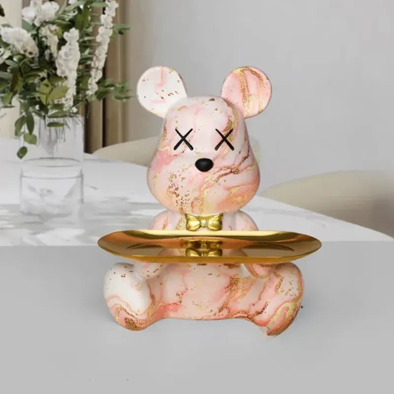 Figurine de Plateau Ours Assis avec Marbrure