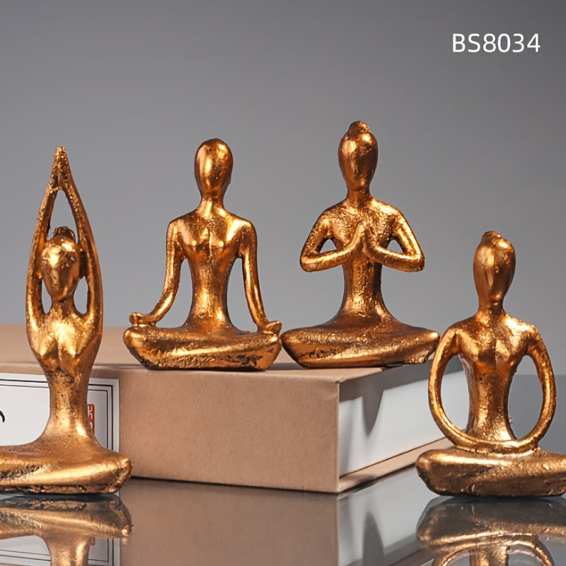 Lot de 4 Figurines de Yoga en Bronze Doré