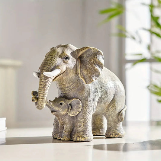 Charmante Sculpture Mère Éléphant avec Petits