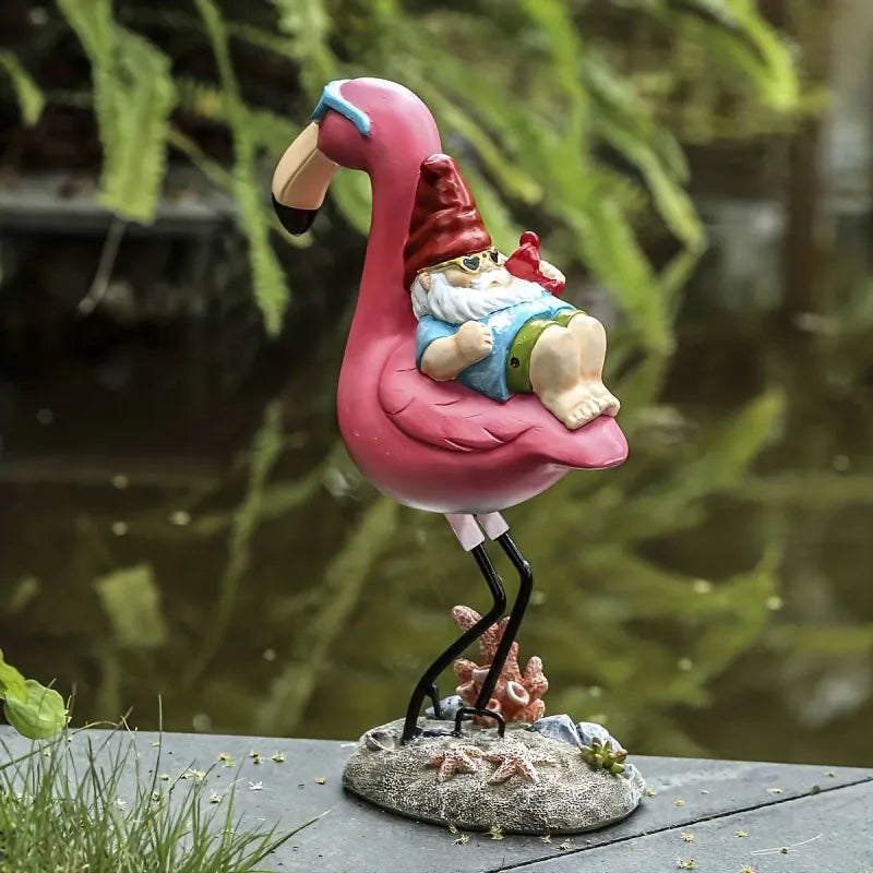 Statue de Nain de Jardin Amusant - Flamant Rose