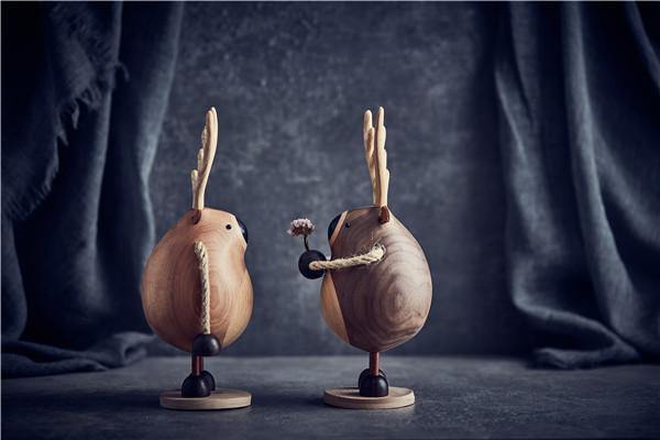 Sculpture Artisanale en Bois - Couple de Cerfs