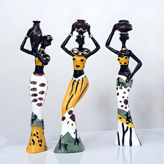 Figurines Exotiques en Résine - Femme Africaine, Lot de 3