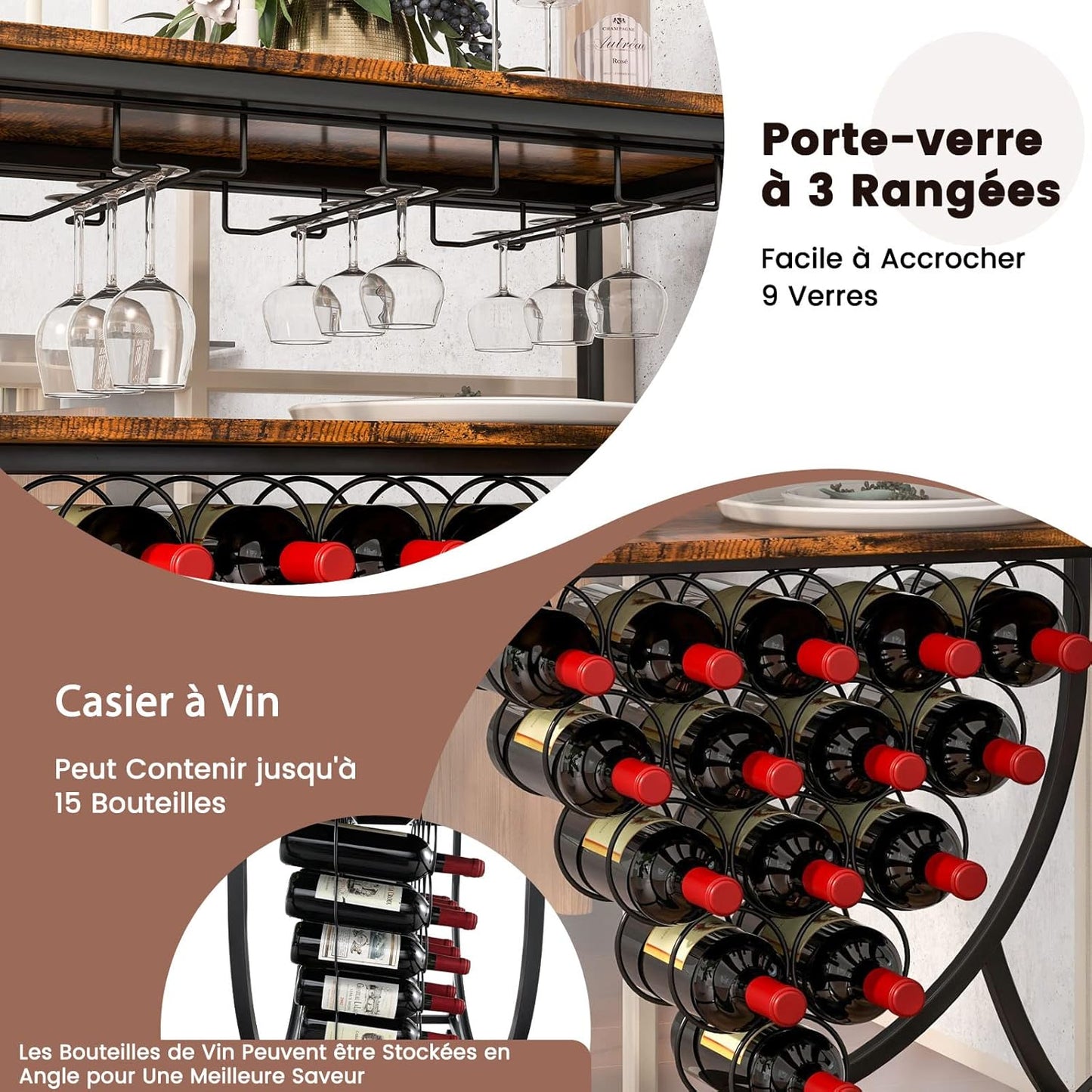 Desserte de Cuisine à roulettes avec Porte-Bouteilles