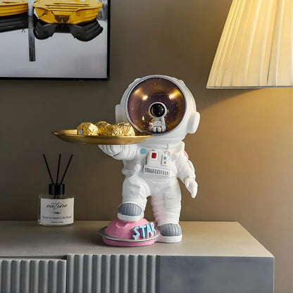 Support de Plateau - Sculpture d'Astronaute Blanc Fabriqué à la Main