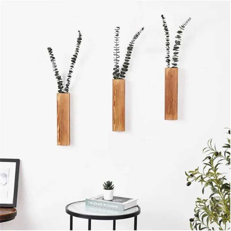 Vases Suspendus en Bois - Décoration Murale de Poche