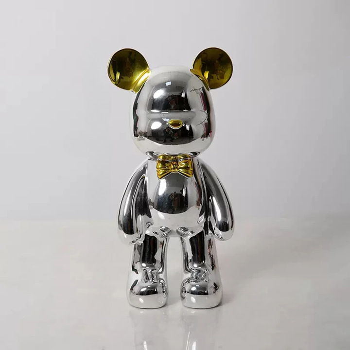 Statue de Bébé Ours en Chrome - Plateau