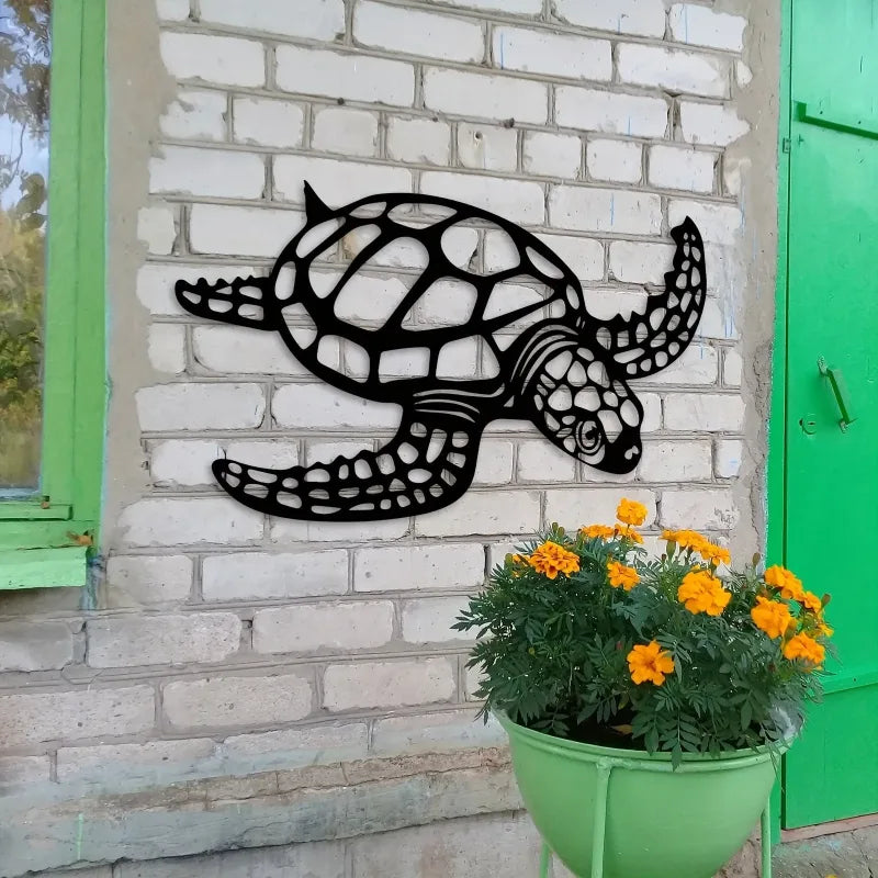 Décoration Murale en Métal - Tortue de Mer sur le Thème de la Plage