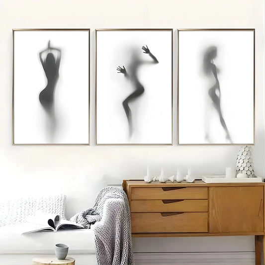 Ensemble de 3 Silhouettes Brumeuses de Douche - Noir et Blanc