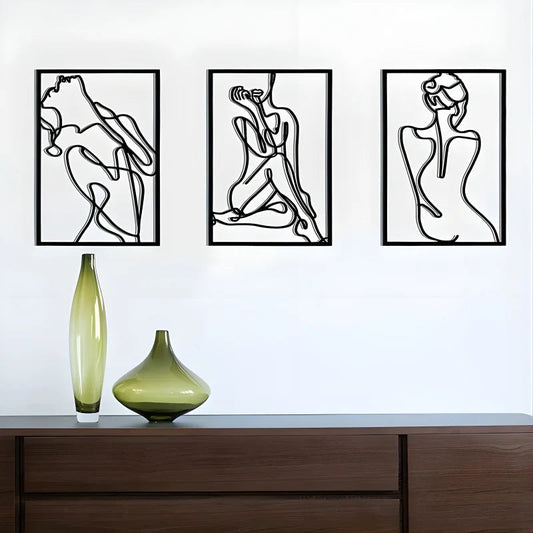 Art Mural Femme Abstraite Minimaliste - Ensemble de 3 Pièces