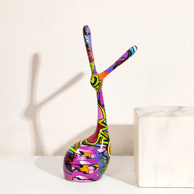 Sculpture de Lapin Abstraite Multicolore Fabriquée à la Main