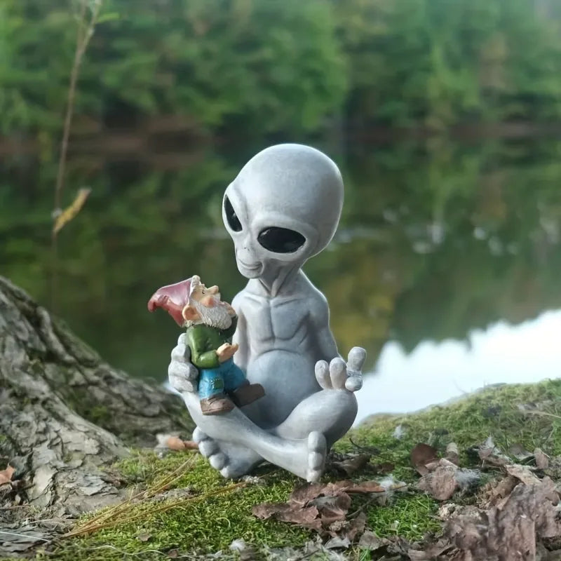 Statue de Jardin Drôle - Extraterrestre et Gnome