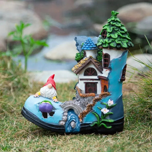 Figurine de Nain de Jardin Ludique et Maison de Chaussures Féerique - Décoration de Jardin