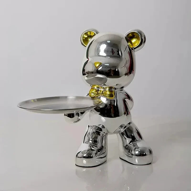 Statue de Bébé Ours en Chrome - Plateau