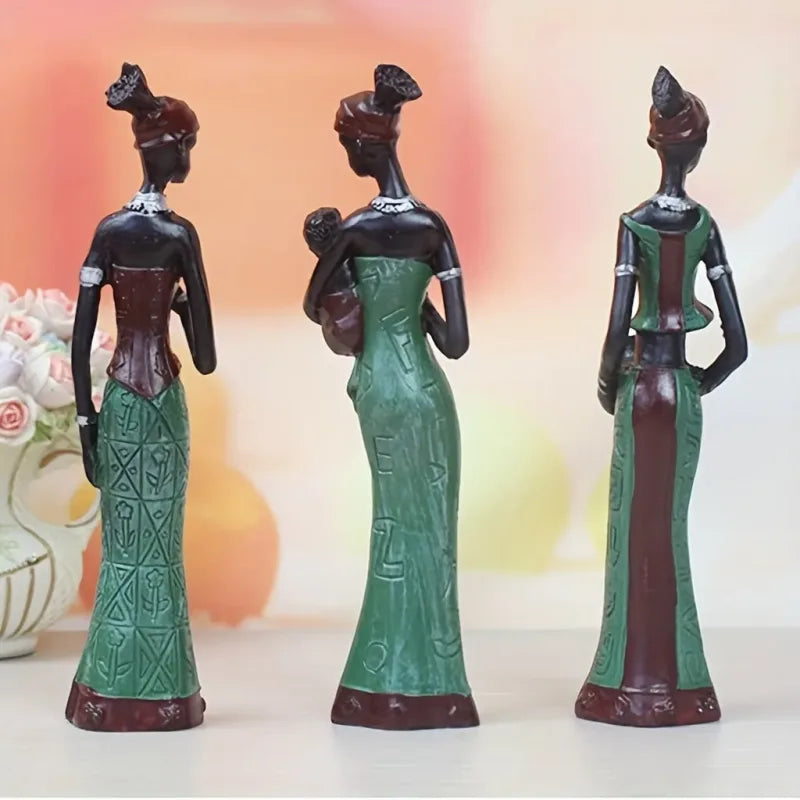 Figurines Exotiques en Résine - Femme Africaine, Lot de 3