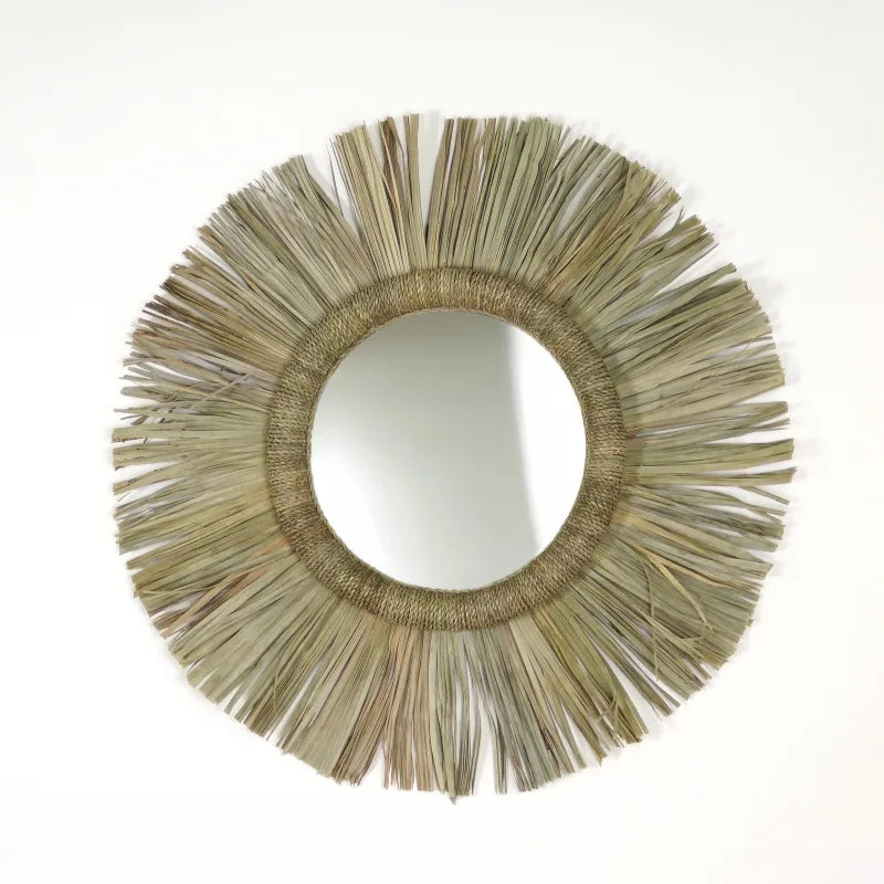 Miroir Rond en Feuilles de Palmier et Corde