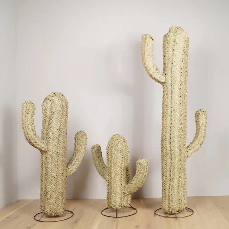 Cactus Doum en Paille Tressée sur Pied 60cm