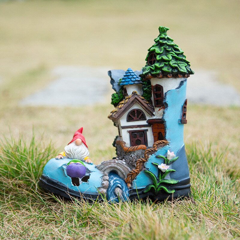 Figurine de Nain de Jardin Ludique et Maison de Chaussures Féerique - Décoration de Jardin