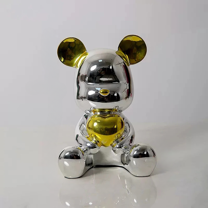 Statue de Bébé Ours en Chrome - Plateau