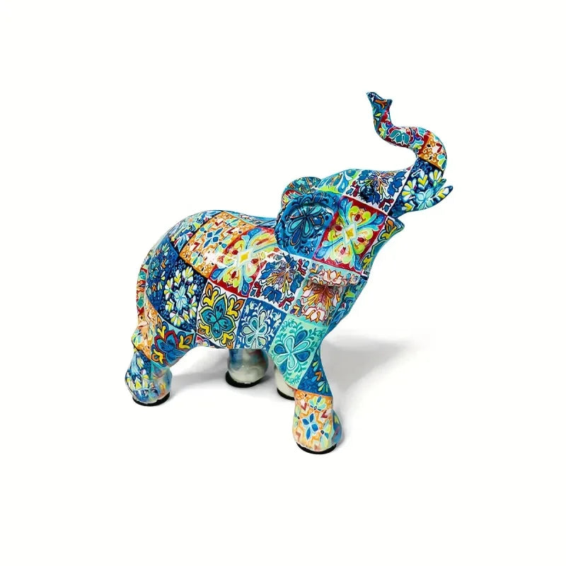 Sculpture d'Éléphant Graffiti Multicolore