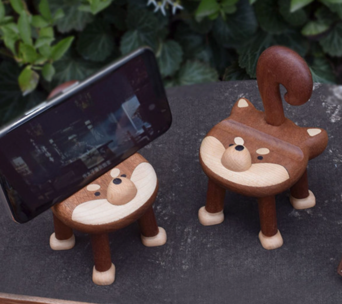 Support en Bois pour Téléphone Portable Animal Mignon