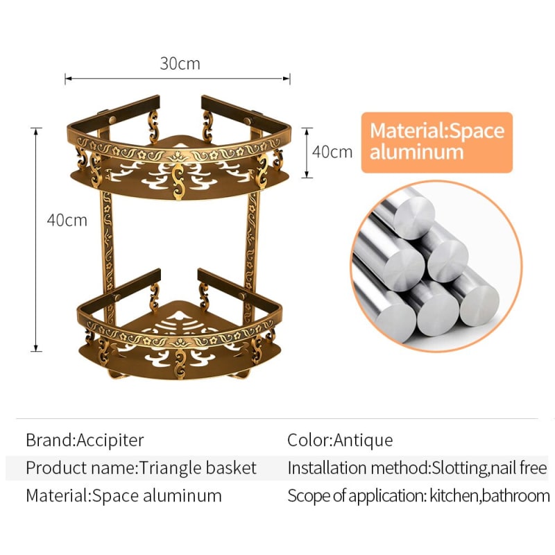 Étagère de Salle de Bain en Aluminium Antique Double Couche