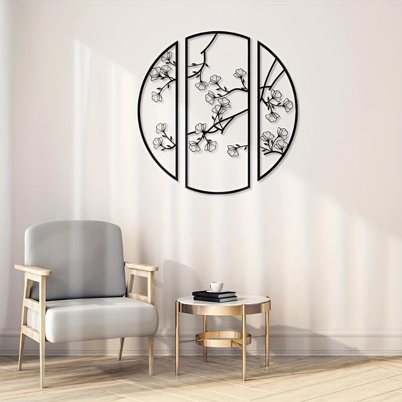 Décoration Murale en Métal - Fleurs de Style Chinois, 3 Pièces