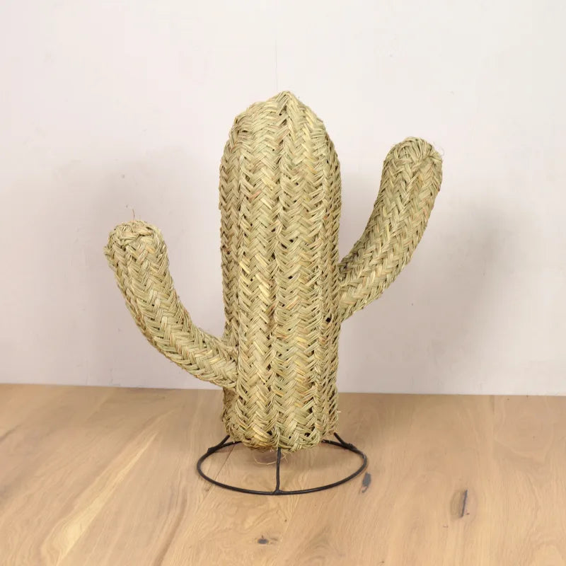 Cactus Doum en Paille Tressée sur Pied 60cm