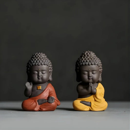 Adorable Petite Statue de Bouddha en Méditation - x2