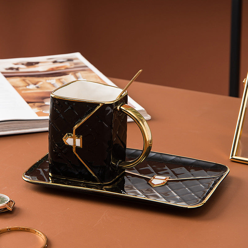 Tasse à Café et Soucoupe de Luxe en Forme de Sac à Main