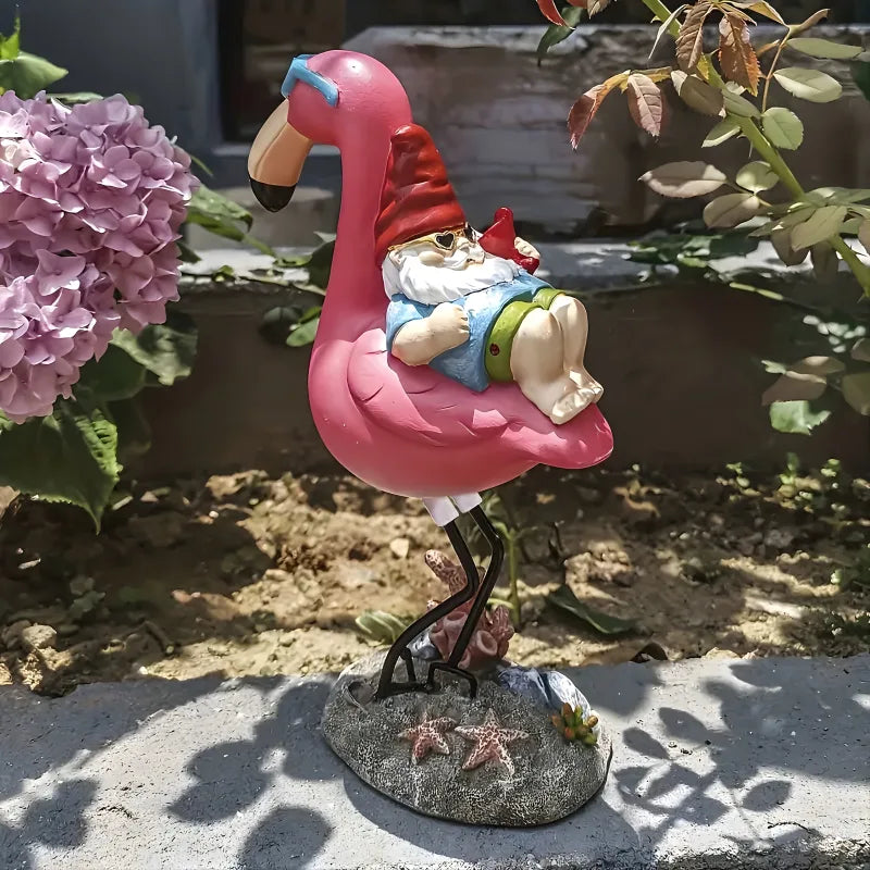 Statue de Nain de Jardin Amusant - Flamant Rose