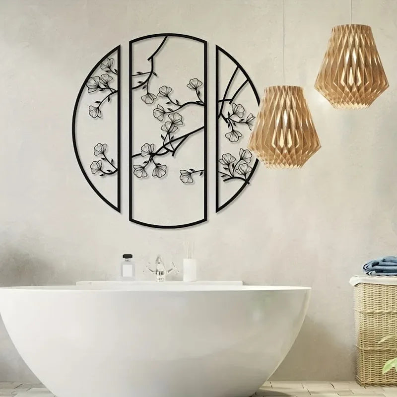 Décoration Murale en Métal - Fleurs de Style Chinois, 3 Pièces