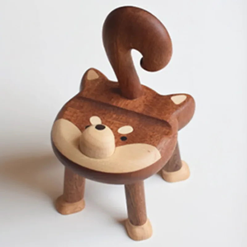 Support en Bois pour Téléphone Portable Animal Mignon