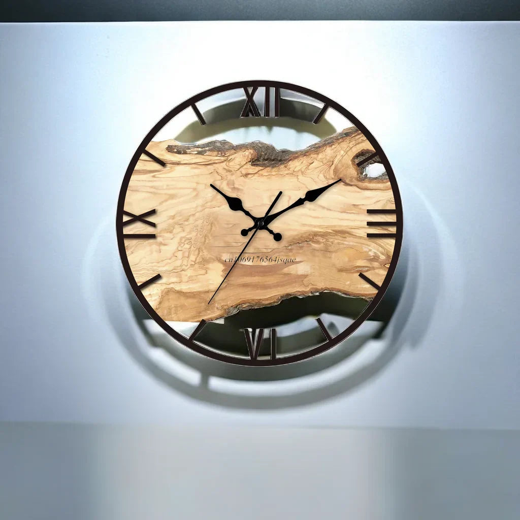 Horloge Murale Faite à la Main - Résine de Bois et Résine Époxy