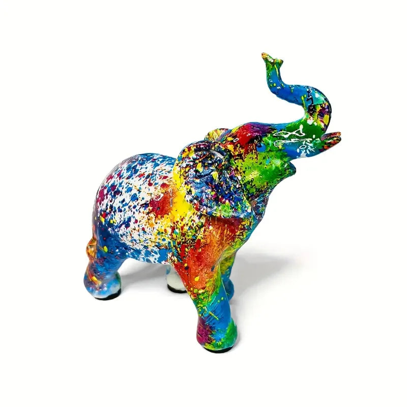 Sculpture d'Éléphant Graffiti Multicolore