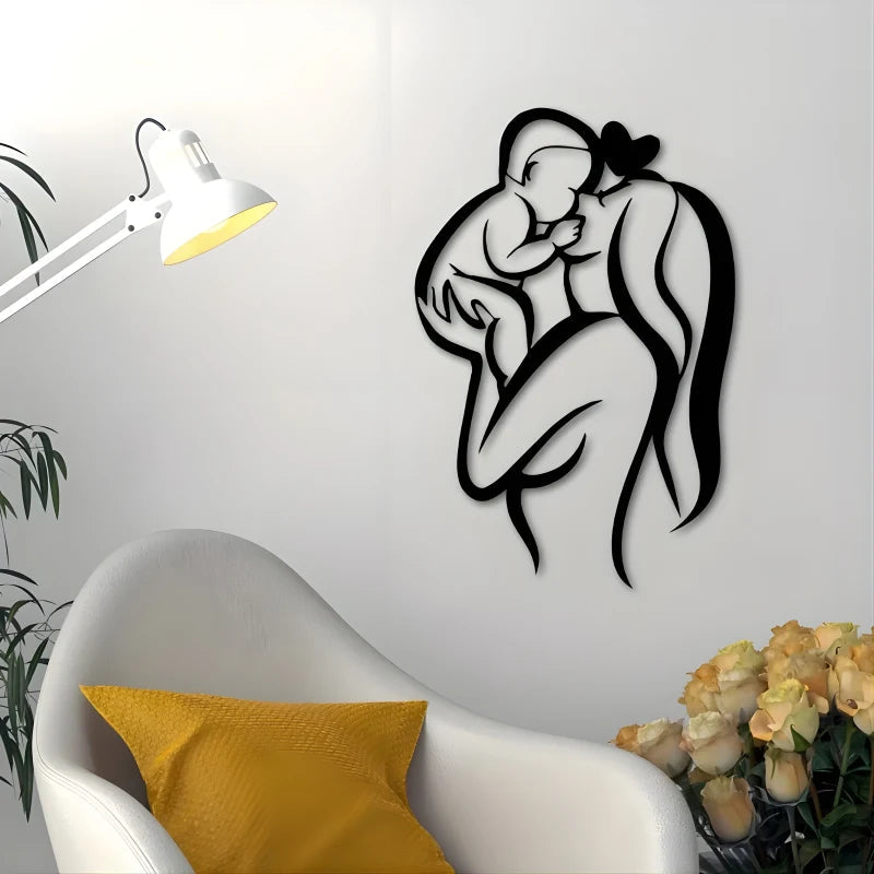 Décoration Murale en Métal - Amour Mère et Enfant