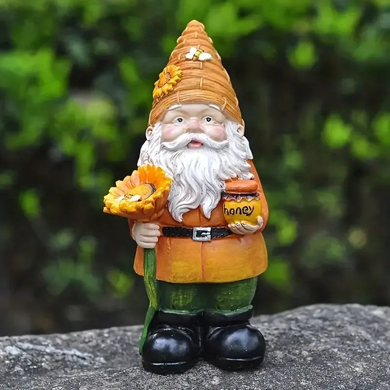 Statue Drôle de Nain de Jardin avec Miel de Tournesol - Décoration de Jardin