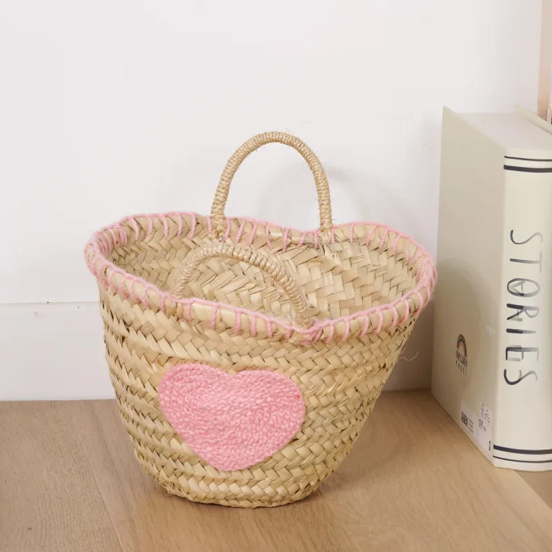 Petit Panier en Palme - Broderie Cœur