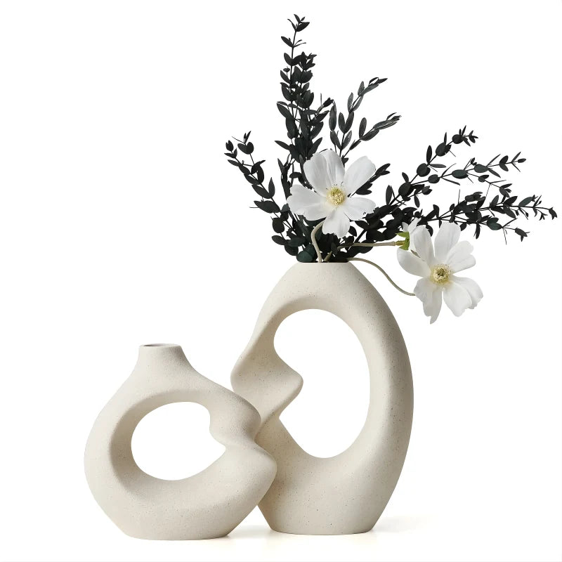 Vase Moderne en Céramique Blanche - Lot de 2