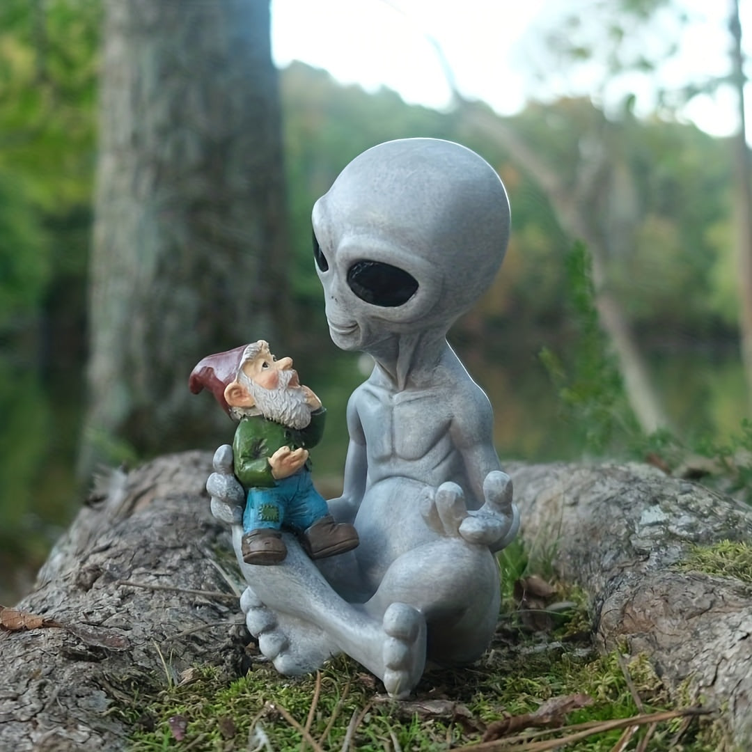 Statue de Jardin Drôle - Extraterrestre et Gnome